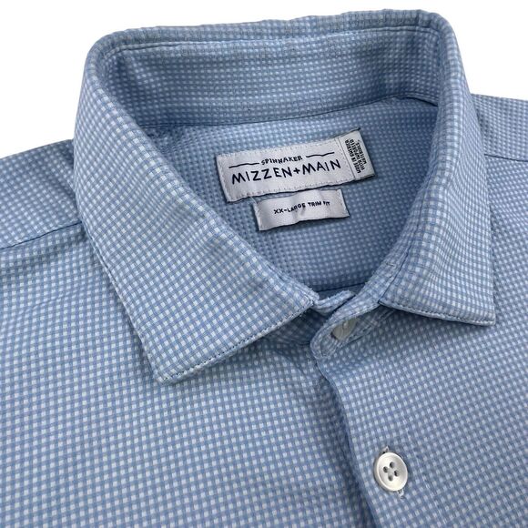 Mizzen + Main Spinnaker Shirt Mens 2XL Blue Check Trim Fit Stretch Performance - Picture 4 of 12